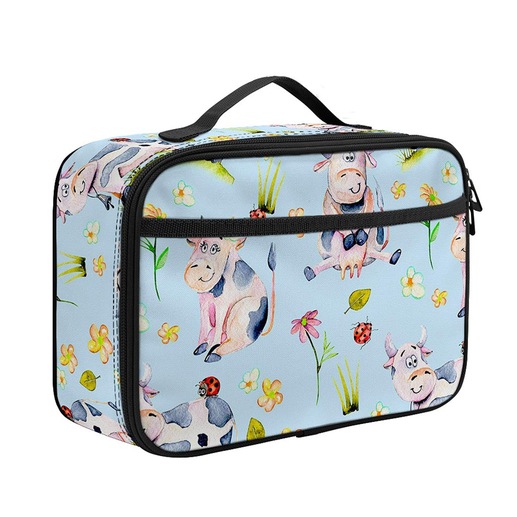 Watercolor Cartoon Cow Pattern Print Portable Lunch Bag