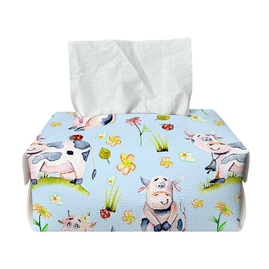 Watercolor Cartoon Cow Pattern Print Rectangle Tissue Box Cover
