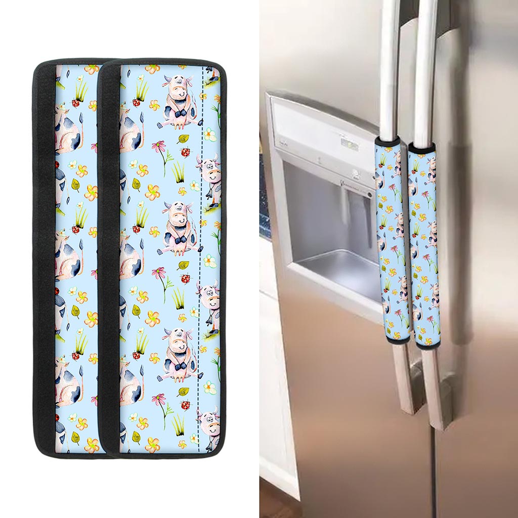 Watercolor Cartoon Cow Pattern Print Refrigerator Handle Covers