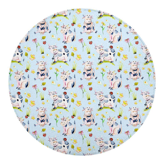 Watercolor Cartoon Cow Pattern Print Round Blanket