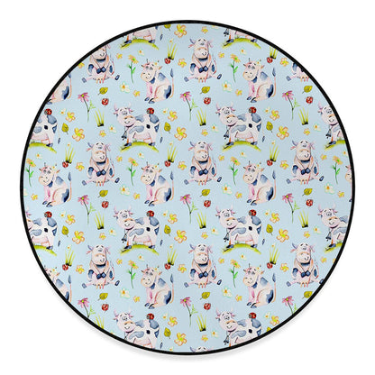 Watercolor Cartoon Cow Pattern Print Round Floor Mat