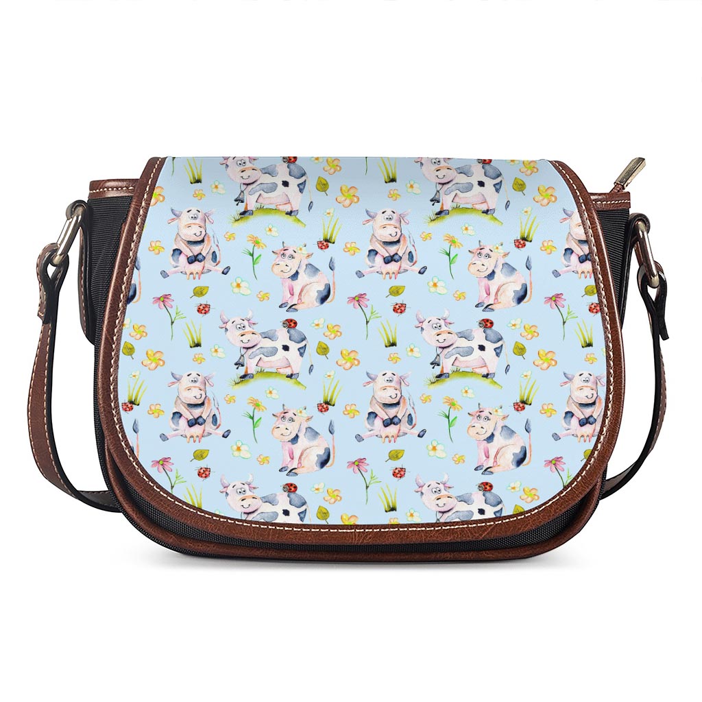 Watercolor Cartoon Cow Pattern Print Saddle Bag