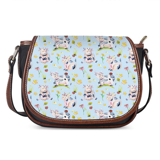 Watercolor Cartoon Cow Pattern Print Saddle Bag