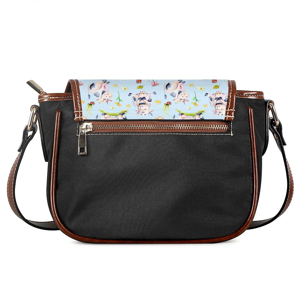 Watercolor Cartoon Cow Pattern Print Saddle Bag