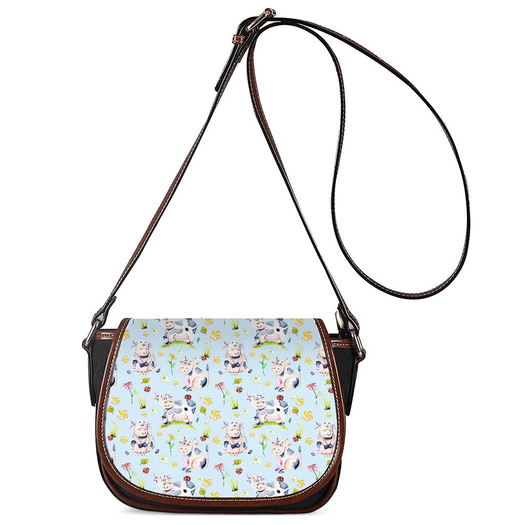 Watercolor Cartoon Cow Pattern Print Saddle Bag