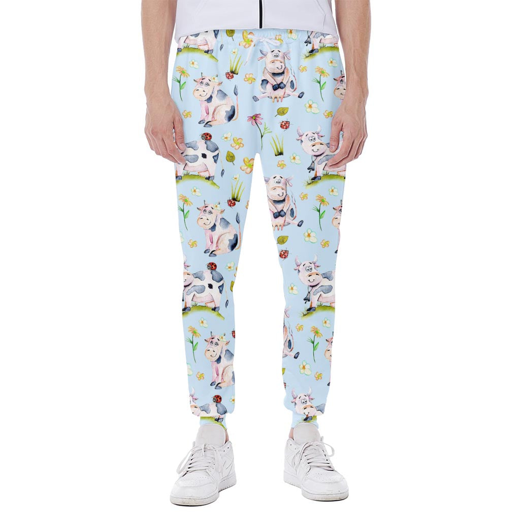 Watercolor Cartoon Cow Pattern Print Scuba Joggers