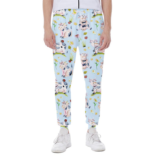 Watercolor Cartoon Cow Pattern Print Scuba Joggers