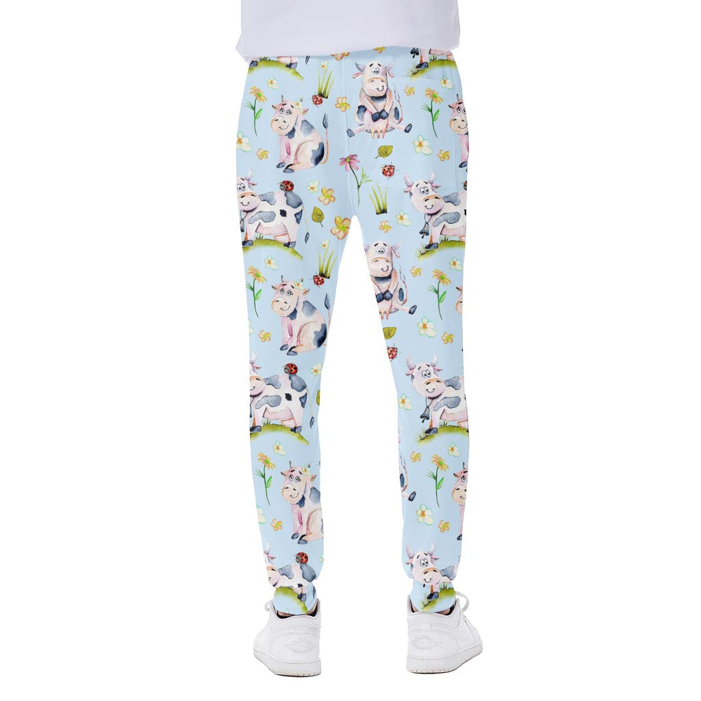 Watercolor Cartoon Cow Pattern Print Scuba Joggers