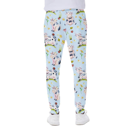 Watercolor Cartoon Cow Pattern Print Scuba Joggers