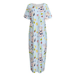 Watercolor Cartoon Cow Pattern Print Short Sleeve Long Nightdress