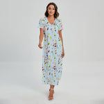 Watercolor Cartoon Cow Pattern Print Short Sleeve Maxi Dress