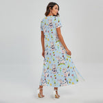 Watercolor Cartoon Cow Pattern Print Short Sleeve Maxi Dress