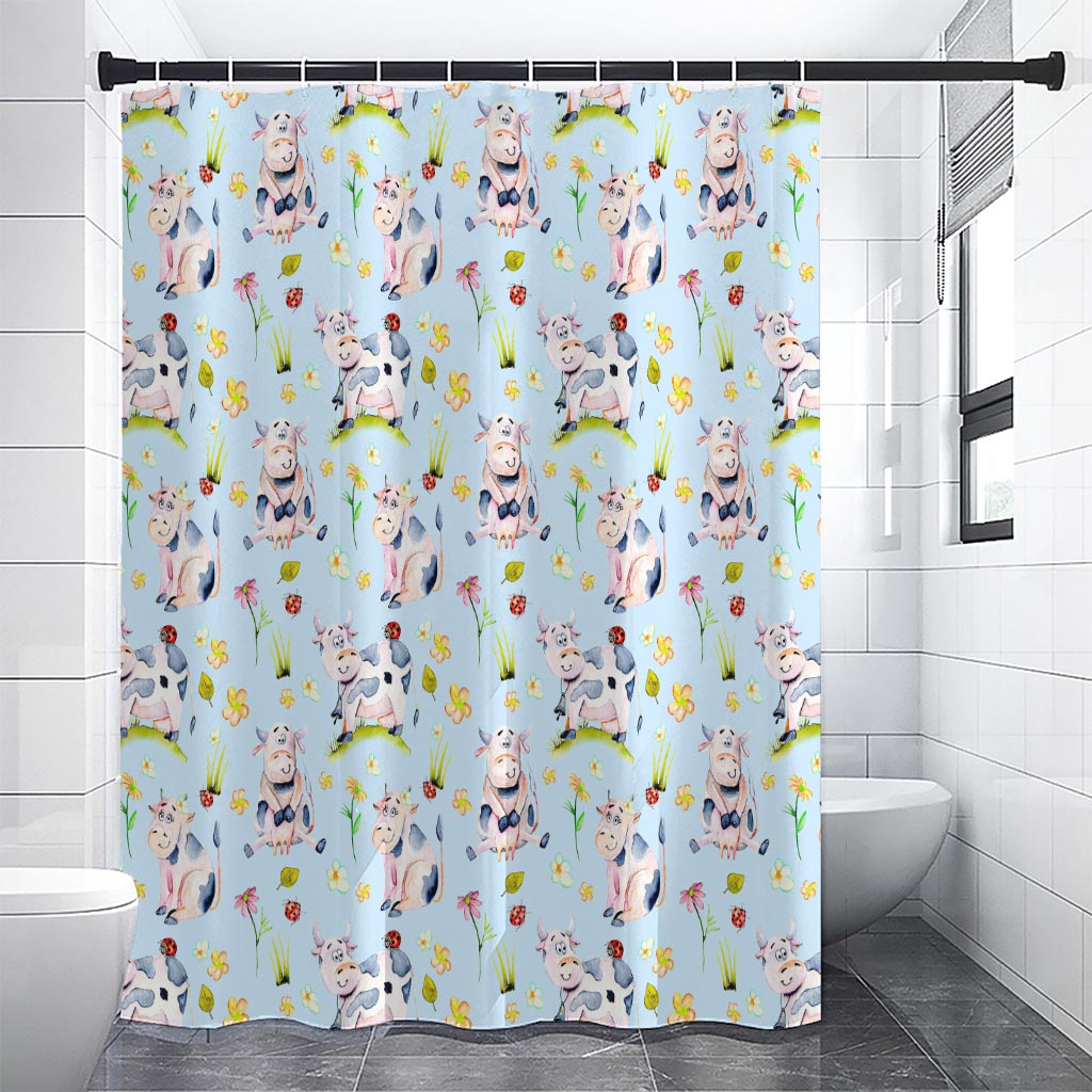Watercolor Cartoon Cow Pattern Print Shower Curtain