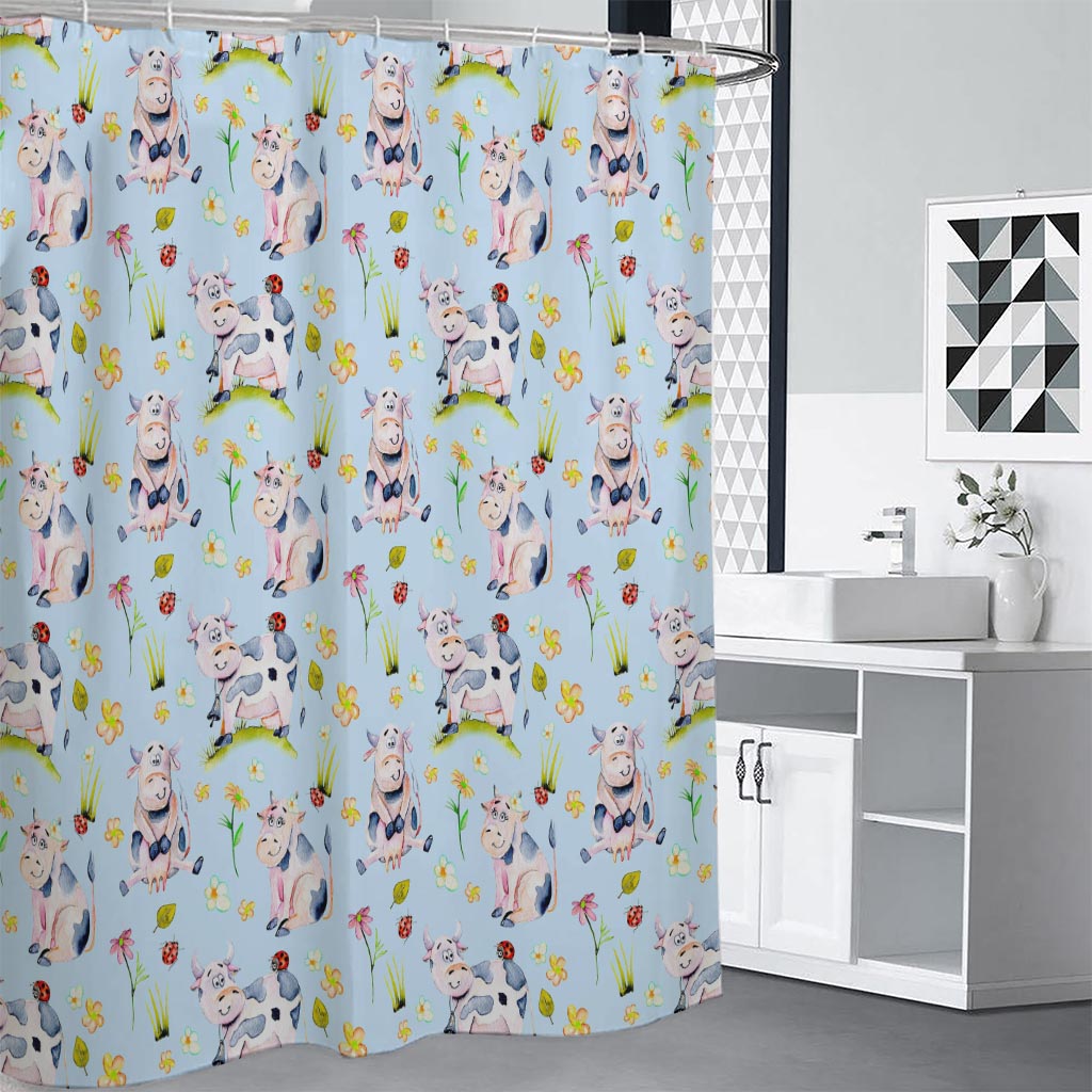 Watercolor Cartoon Cow Pattern Print Shower Curtain