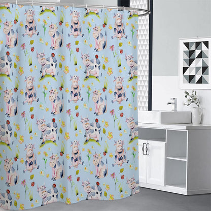 Watercolor Cartoon Cow Pattern Print Shower Curtain
