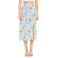 Watercolor Cartoon Cow Pattern Print Side Slit Midi Skirt