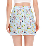 Watercolor Cartoon Cow Pattern Print Side Slit Mini Skirt
