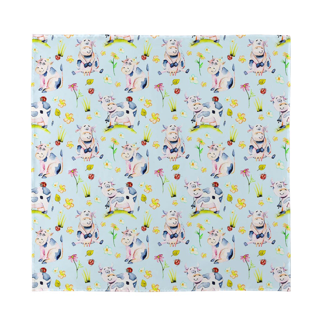 Watercolor Cartoon Cow Pattern Print Silk Bandana
