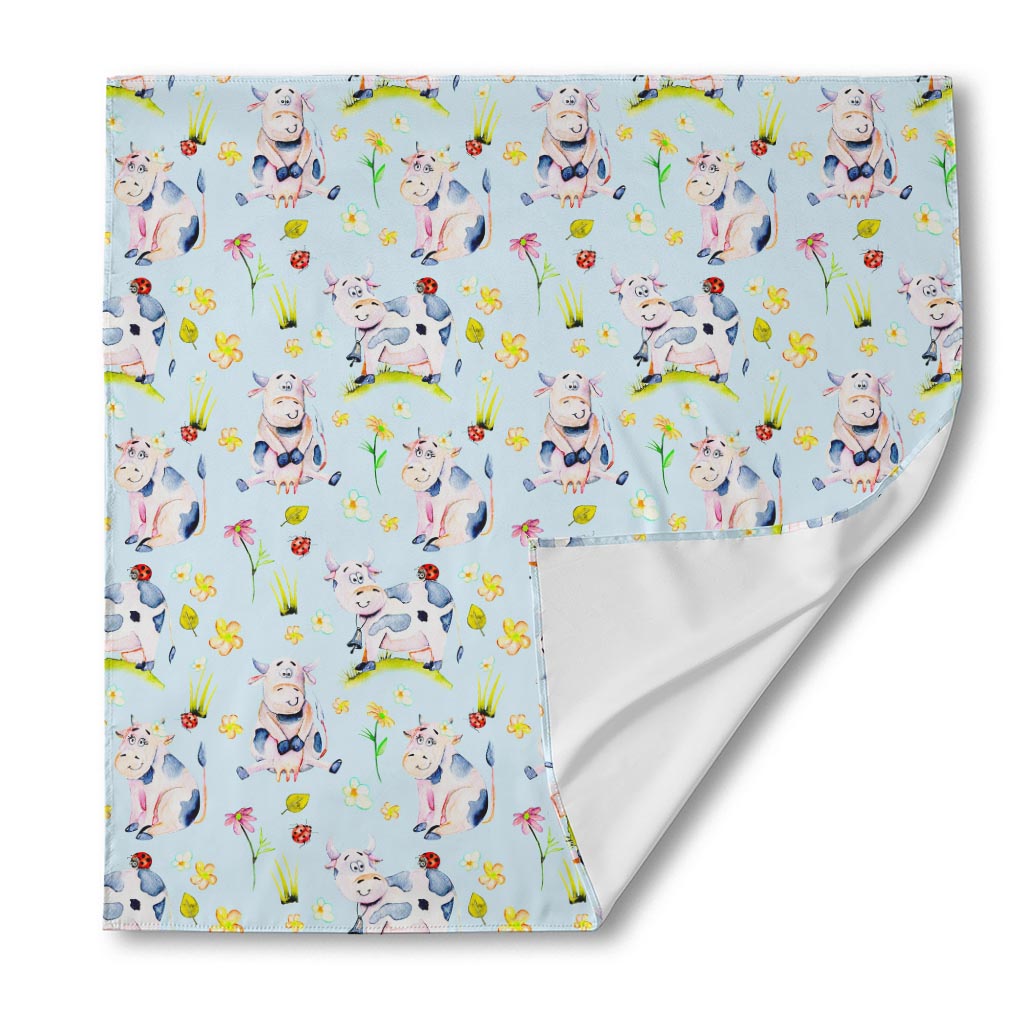 Watercolor Cartoon Cow Pattern Print Silk Bandana