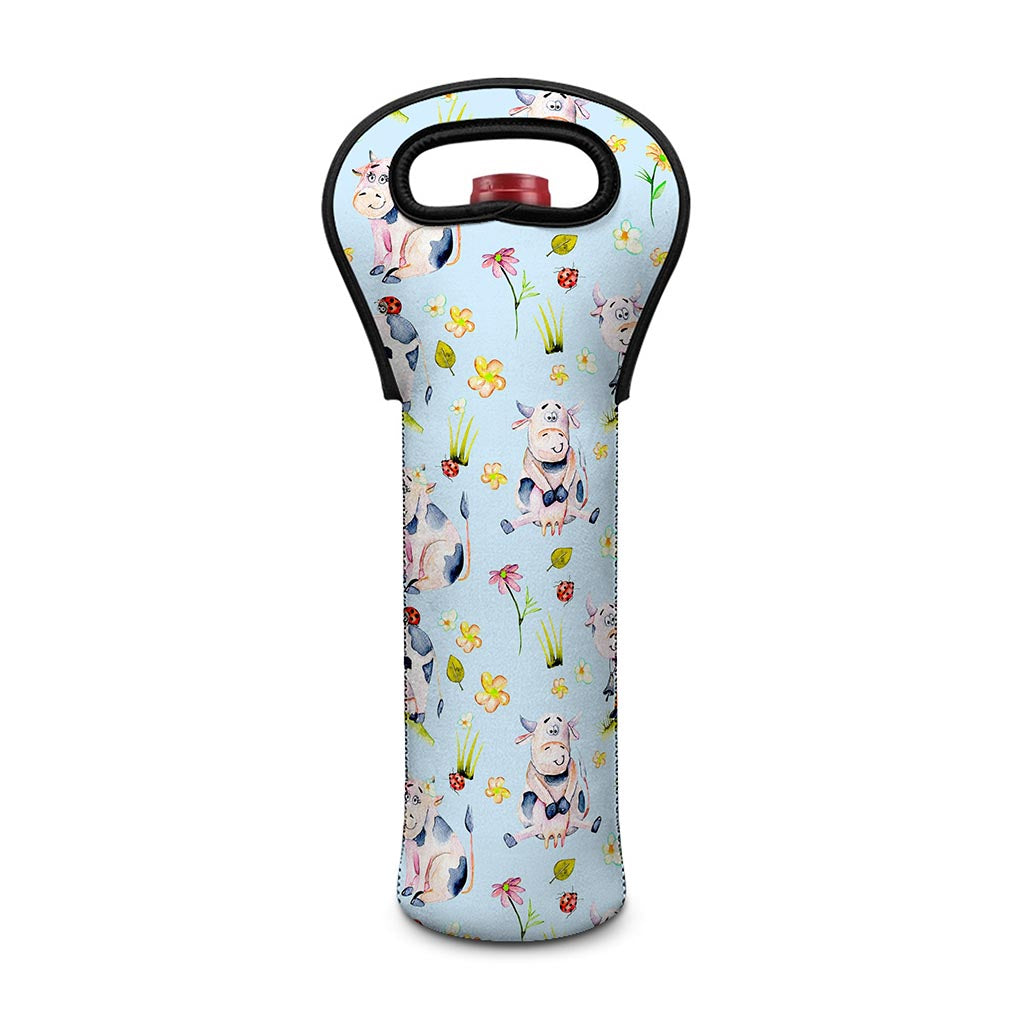Watercolor Cartoon Cow Pattern Print Single Neoprene Wine Tote