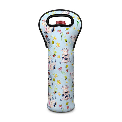 Watercolor Cartoon Cow Pattern Print Single Neoprene Wine Tote