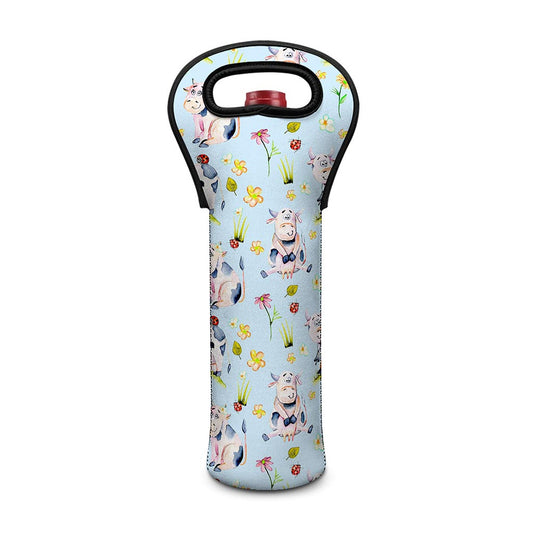 Watercolor Cartoon Cow Pattern Print Single Neoprene Wine Tote