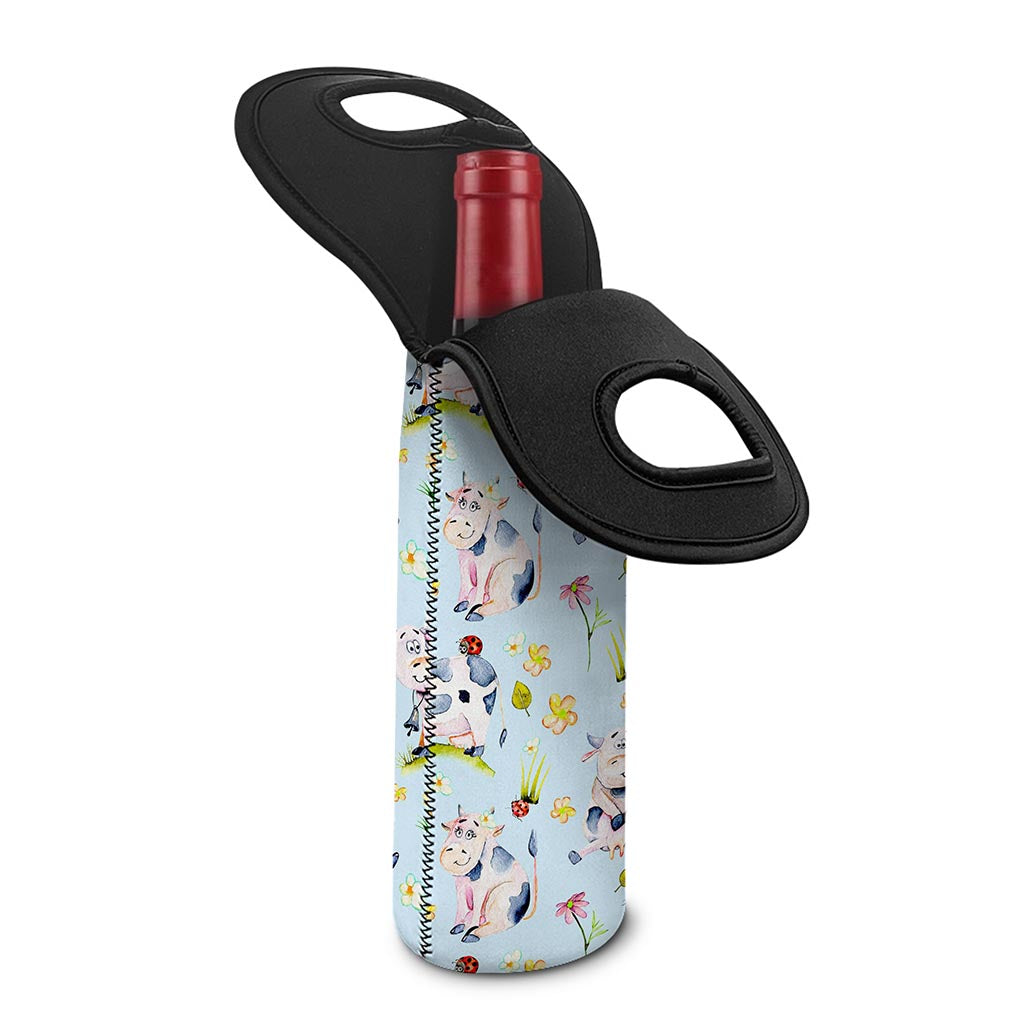 Watercolor Cartoon Cow Pattern Print Single Neoprene Wine Tote