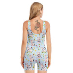 Watercolor Cartoon Cow Pattern Print Sleeveless One Piece Swimsuit