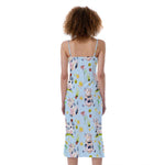 Watercolor Cartoon Cow Pattern Print Slim Fit Midi Cami Dress