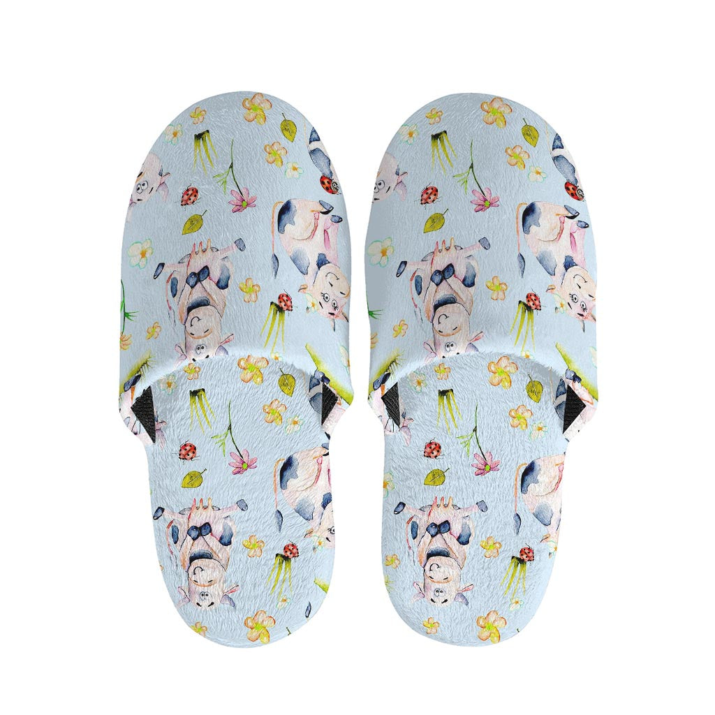 Watercolor Cartoon Cow Pattern Print Slippers