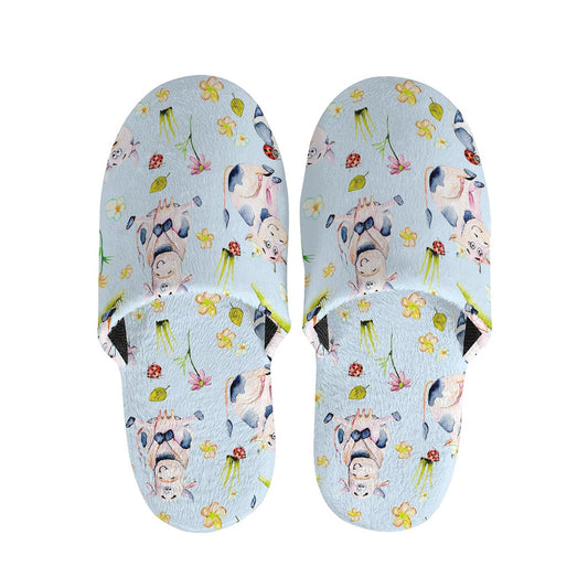 Watercolor Cartoon Cow Pattern Print Slippers