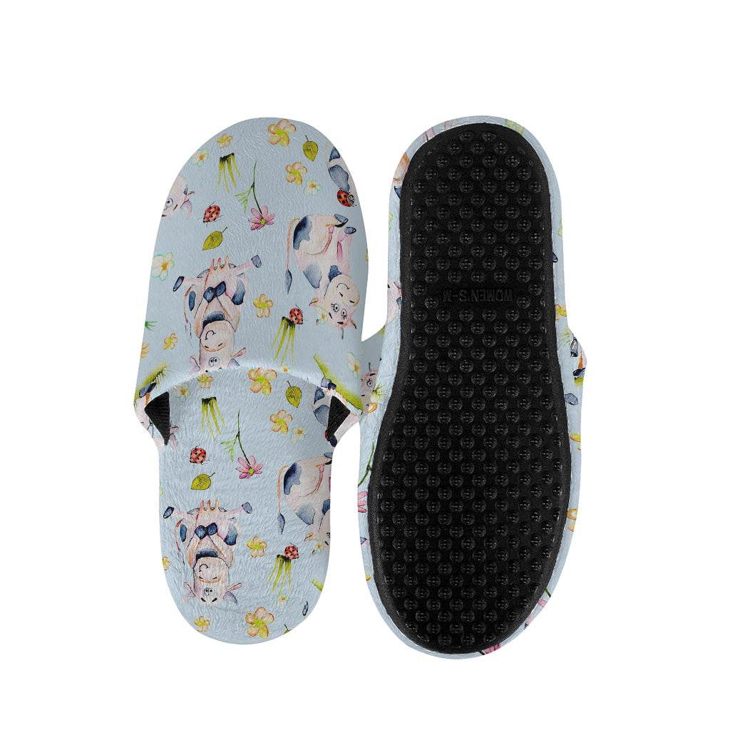 Watercolor Cartoon Cow Pattern Print Slippers