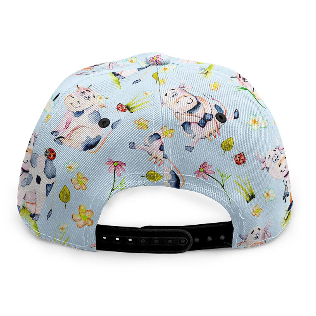 Watercolor Cartoon Cow Pattern Print Snapback Cap