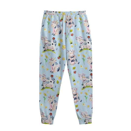 Watercolor Cartoon Cow Pattern Print Sweatpants