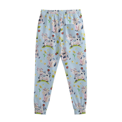 Watercolor Cartoon Cow Pattern Print Sweatpants