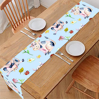 Watercolor Cartoon Cow Pattern Print Table Runner