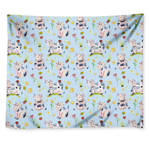 Watercolor Cartoon Cow Pattern Print Tapestry