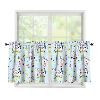 Watercolor Cartoon Cow Pattern Print Tier Curtains