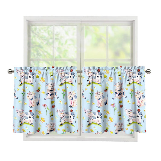 Watercolor Cartoon Cow Pattern Print Tier Curtains