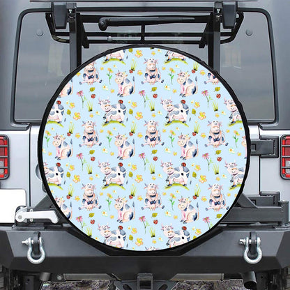 Watercolor Cartoon Cow Pattern Print Tire Cover