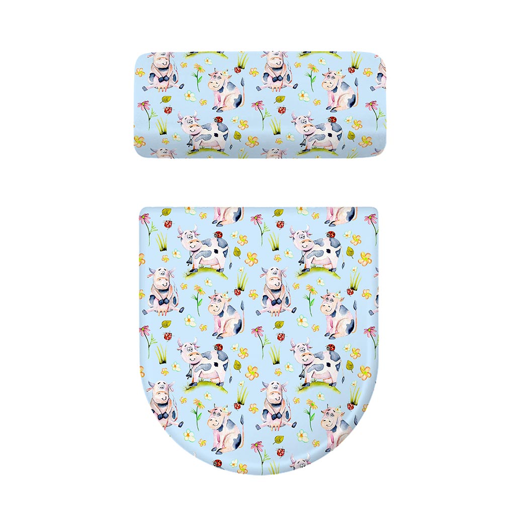 Watercolor Cartoon Cow Pattern Print Toilet Lid And Tank Cover Set