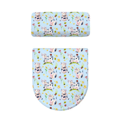 Watercolor Cartoon Cow Pattern Print Toilet Lid And Tank Cover Set