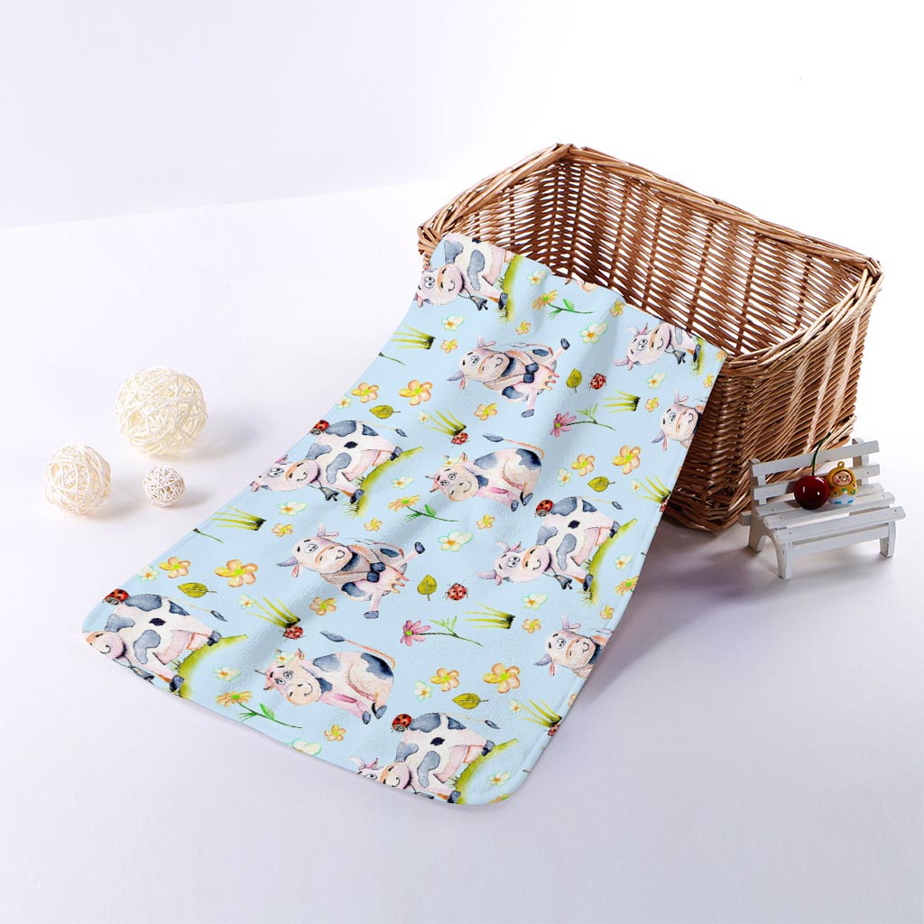 Watercolor Cartoon Cow Pattern Print Towel