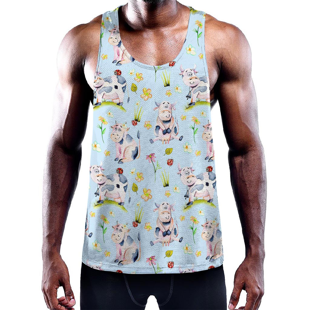 Watercolor Cartoon Cow Pattern Print Training Tank Top