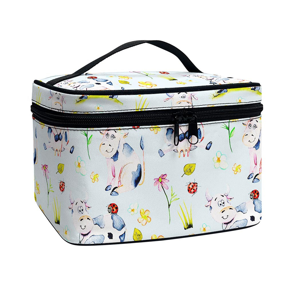 Watercolor Cartoon Cow Pattern Print Travel Makeup Bag