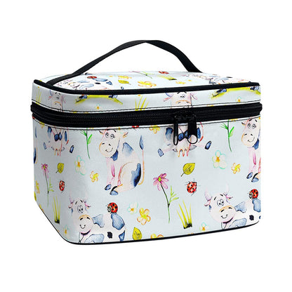 Watercolor Cartoon Cow Pattern Print Travel Makeup Bag