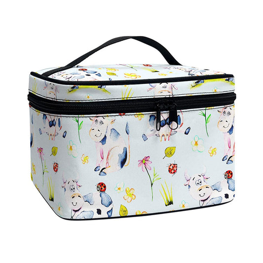 Watercolor Cartoon Cow Pattern Print Travel Makeup Bag