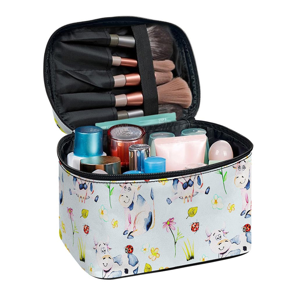 Watercolor Cartoon Cow Pattern Print Travel Makeup Bag