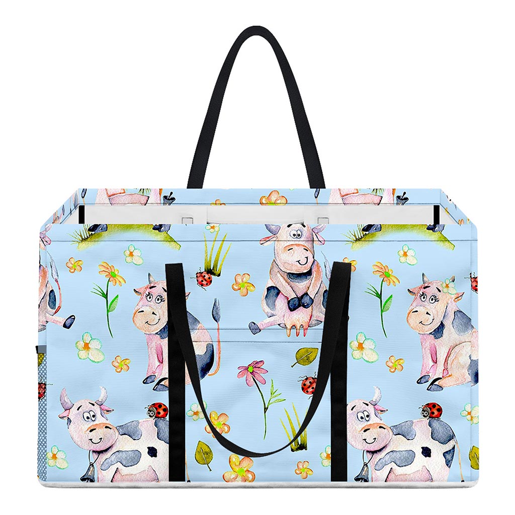 Watercolor Cartoon Cow Pattern Print Utility Tote Bag
