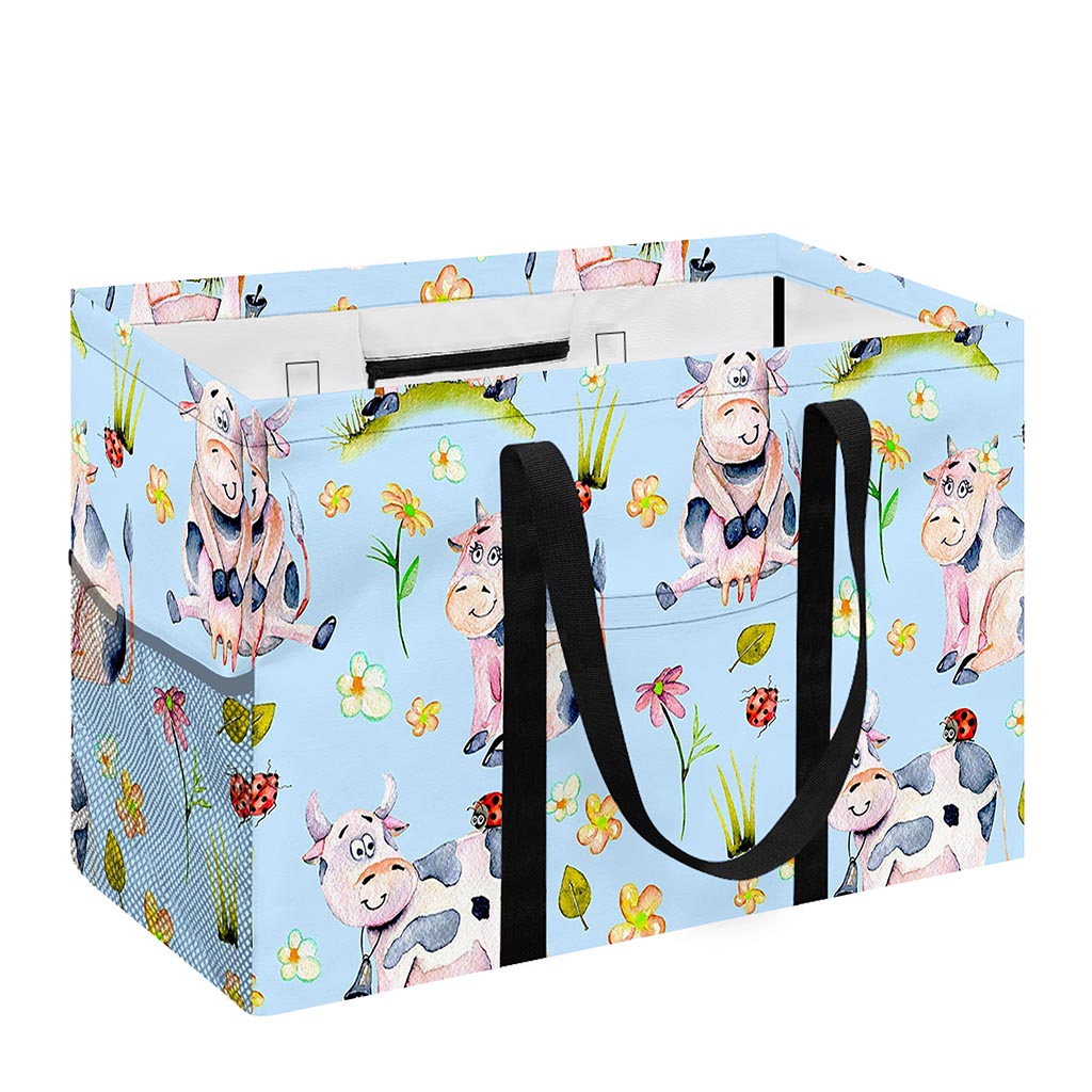 Watercolor Cartoon Cow Pattern Print Utility Tote Bag